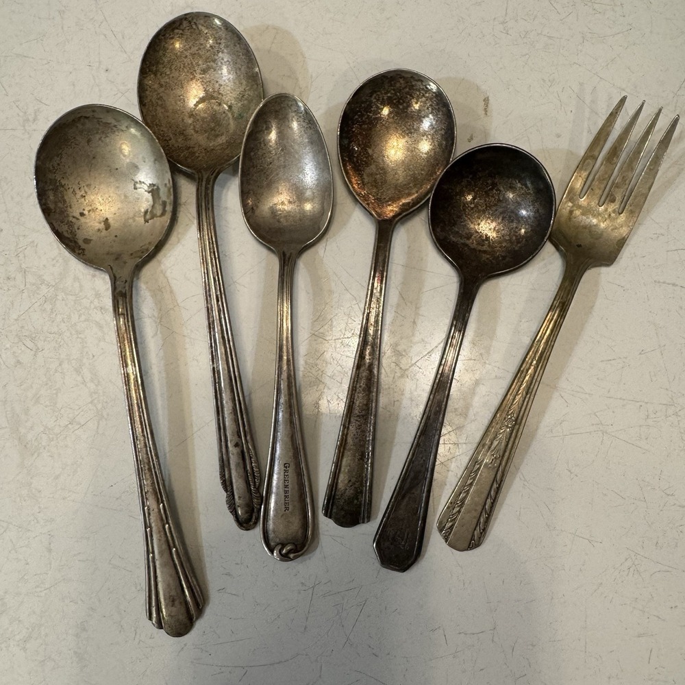 Antique Silverplate Silverware Mixed Flatware Lot 6 Pieces Spoons Forks Set Old‎